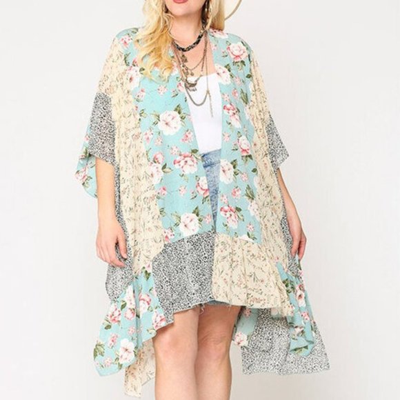 Boho Floral Gypsy Hippie Kimono Duster Cardigan - Picture 8 of 9